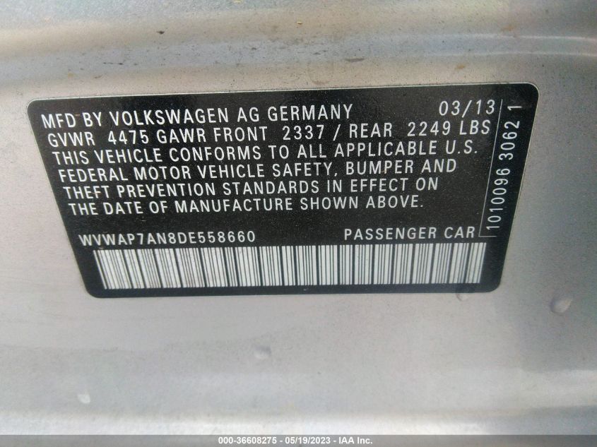 2013 VOLKSWAGEN CC SPORT - WVWAP7AN8DE558660