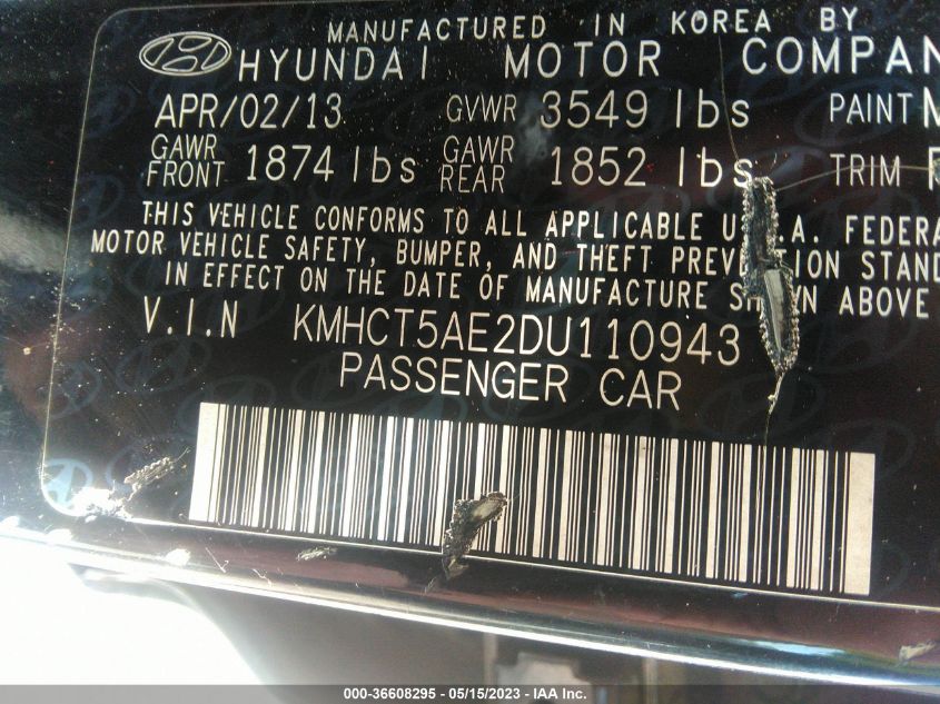 2013 HYUNDAI ACCENT GS - KMHCT5AE2DU110943
