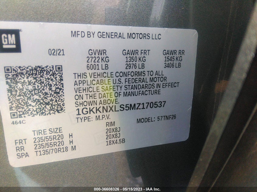 VIN 1GKKNXLS5MZ170537 2021 GMC ACADIA DENALI