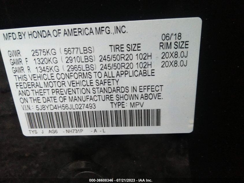 2018 ACURA MDX W/TECHNOLOGY PKG - 5J8YD4H56JL027493