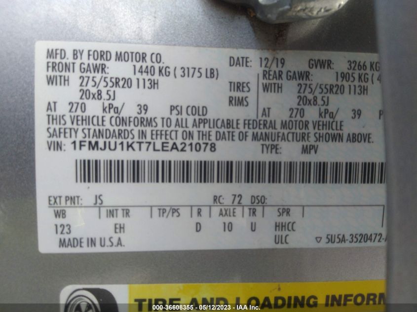 2020 FORD EXPEDITION LIMITED - 1FMJU1KT7LEA21078