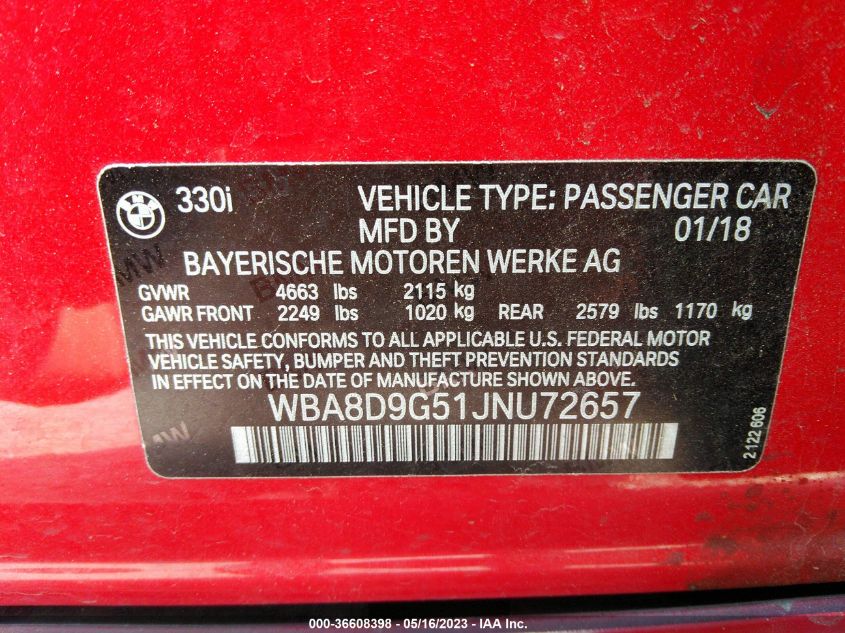 2018 BMW 3 SERIES 330I XDRIVE - WBA8D9G51JNU72657