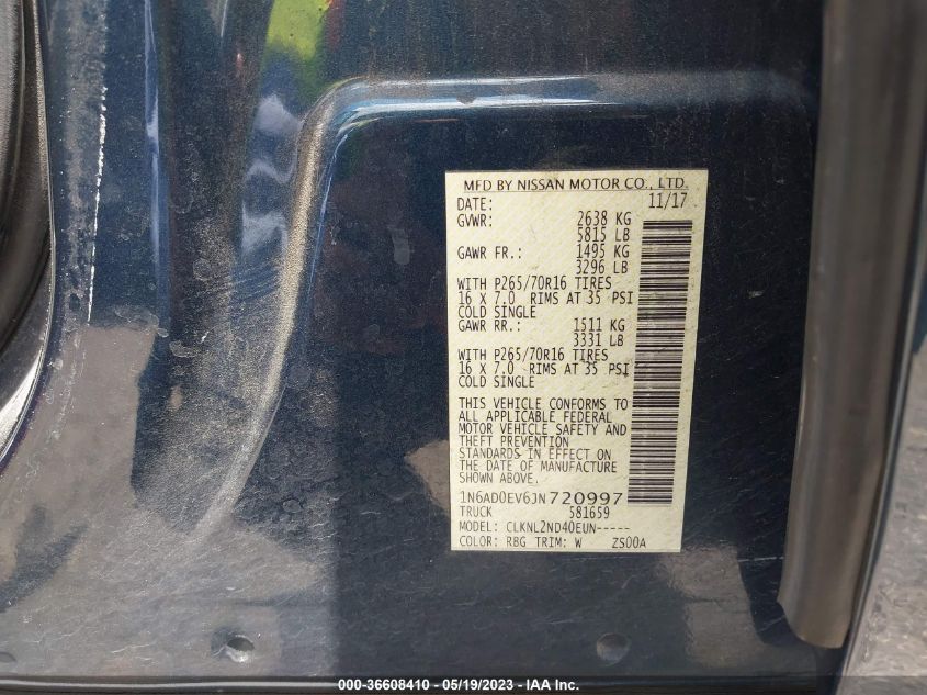 2018 NISSAN FRONTIER SV V6 - 1N6AD0EV6JN720997