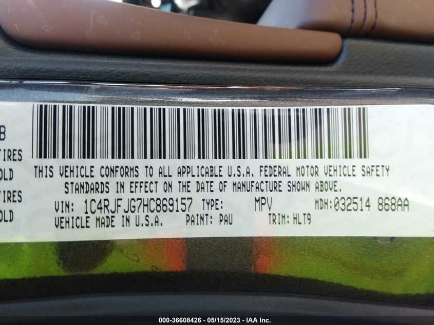 VIN 1C4RJFJG7HC869157 2017 JEEP GRAND CHEROKEE SUMMIT