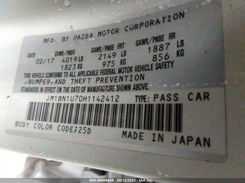 2017 MAZDA MAZDA3 4-DOOR SPORT JM1BN1U70H1142412