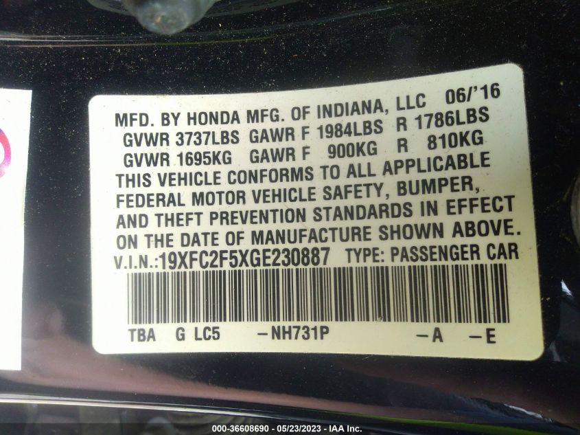 2016 HONDA CIVIC SEDAN LX - 19XFC2F5XGE230887