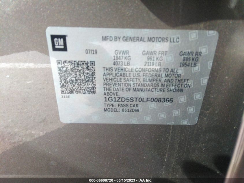 2020 CHEVROLET MALIBU LT - 1G1ZD5ST0LF008366
