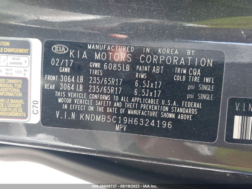 2017 KIA SEDONA LX - KNDMB5C19H6324196