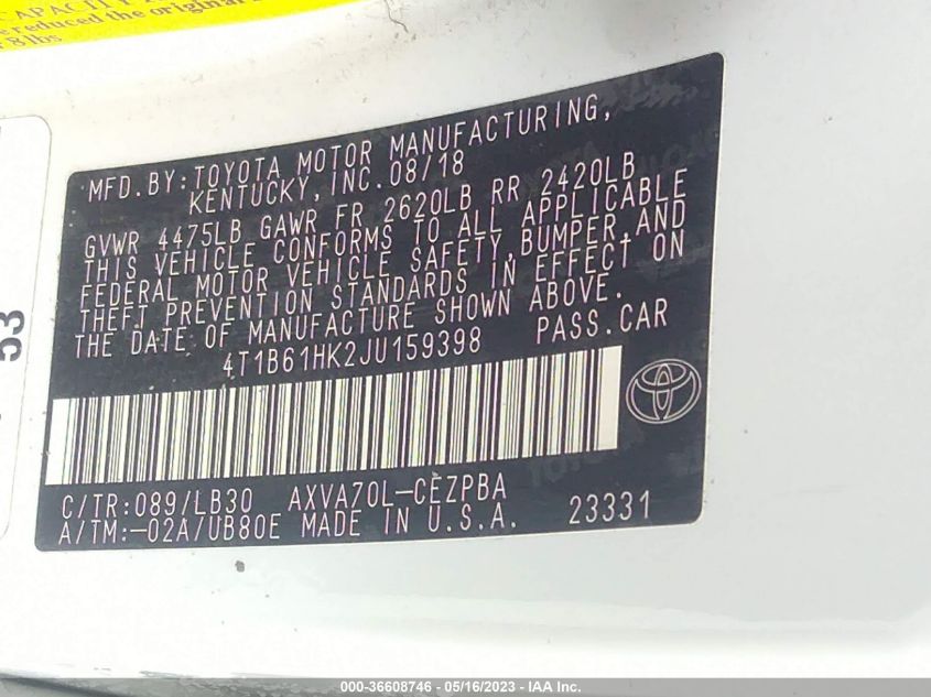 2018 TOYOTA CAMRY XSE - 4T1B61HK2JU159398