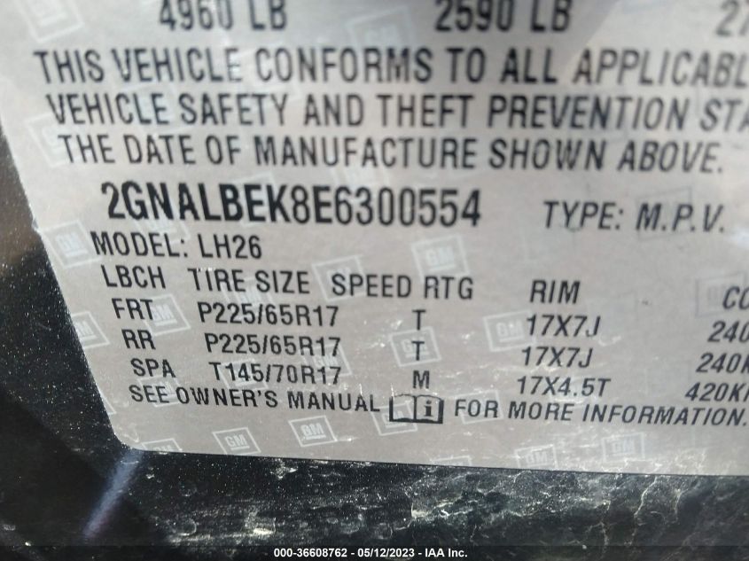 2014 CHEVROLET EQUINOX LT - 2GNALBEK8E6300554