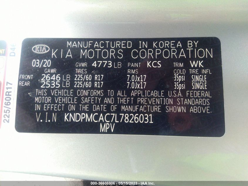 2020 KIA SPORTAGE LX - KNDPMCAC7L7826031