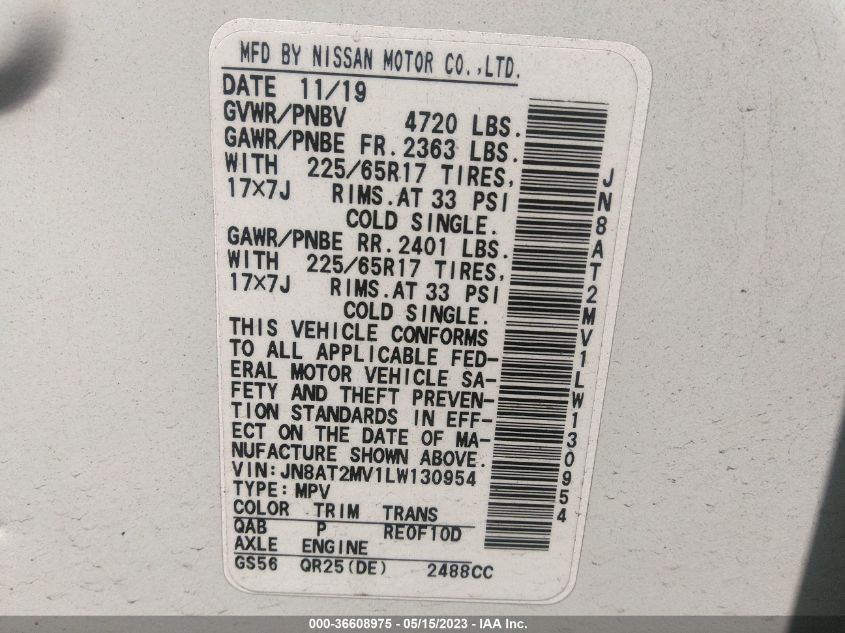 2020 NISSAN ROGUE SV - JN8AT2MV1LW130954