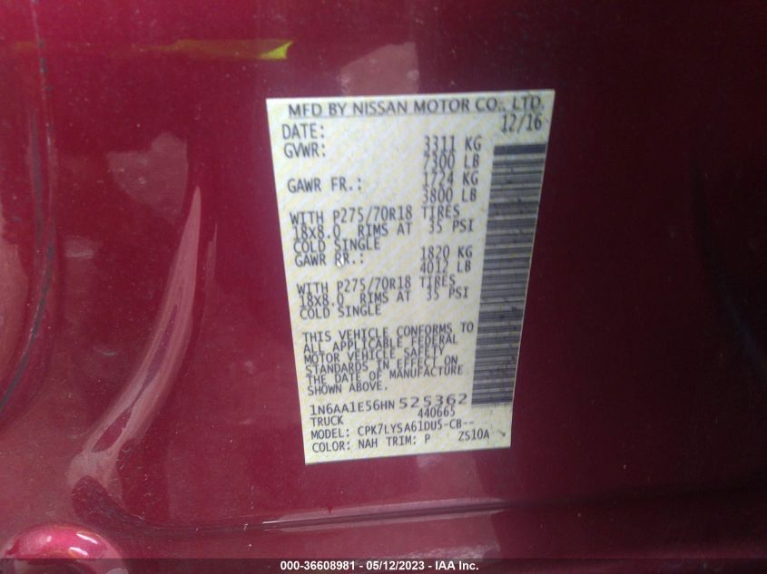 2017 NISSAN TITAN PLATINUM RESERVE - 1N6AA1E56HN525362
