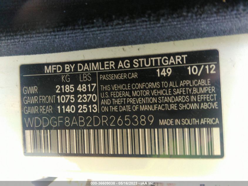 2013 MERCEDES-BENZ C-CLASS C 300 - WDDGF8AB2DR265389