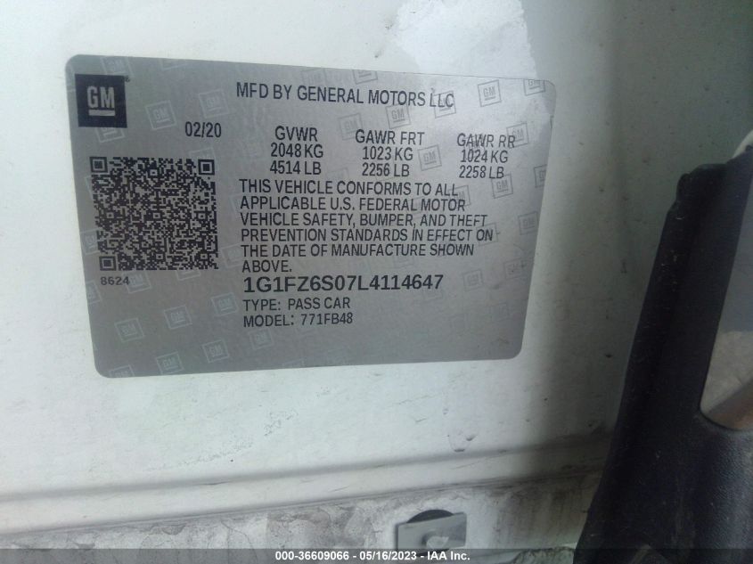 2020 CHEVROLET BOLT EV PREMIER - 1G1FZ6S07L4114647