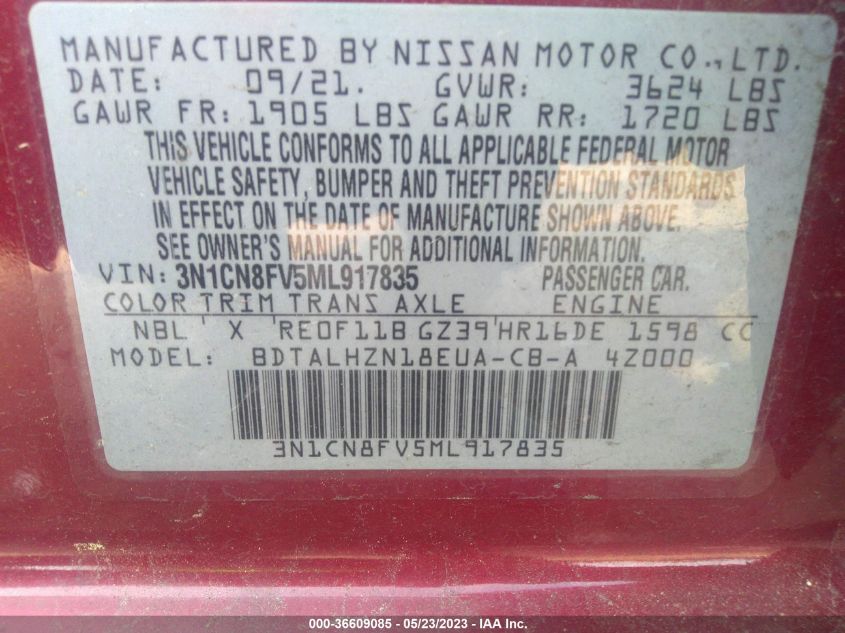 2021 NISSAN VERSA SR - 3N1CN8FV5ML917835