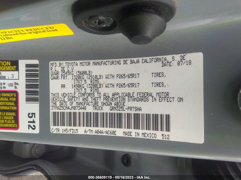 2018 TOYOTA TACOMA SR5/TRD SPORT - 3TMAZ5CN4JM073448