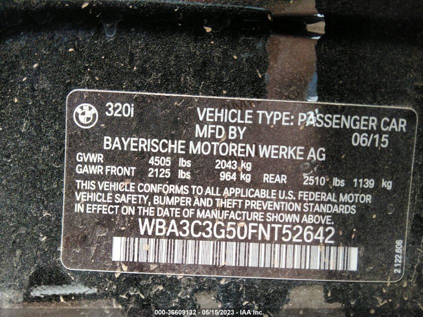 2015 BMW 3 SERIES 320I XDRIVE - WBA3C3G50FNT52642