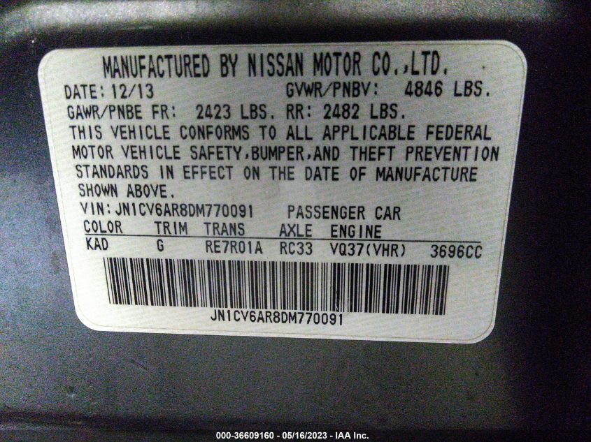 2013 INFINITI G37 SEDAN X - JN1CV6AR8DM770091