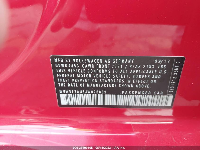 2018 VOLKSWAGEN GOLF R WVWVF7AU5JW076889