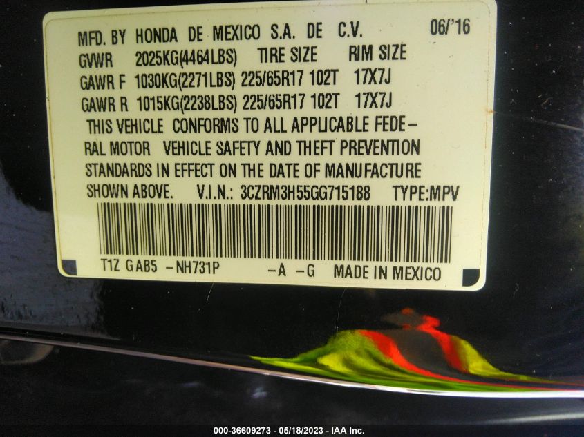2016 HONDA CR-V EX - 3CZRM3H55GG715188