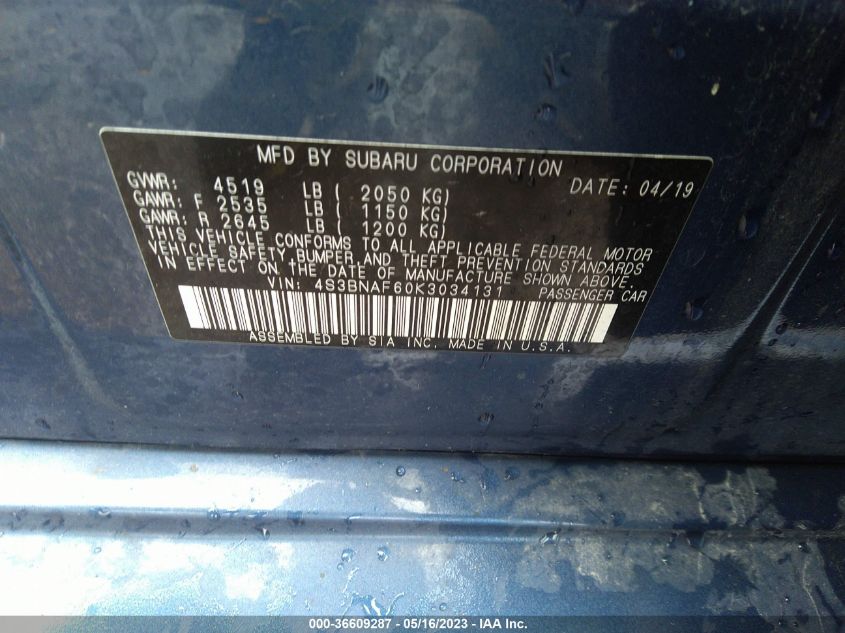 2019 SUBARU LEGACY PREMIUM - 4S3BNAF60K3034131