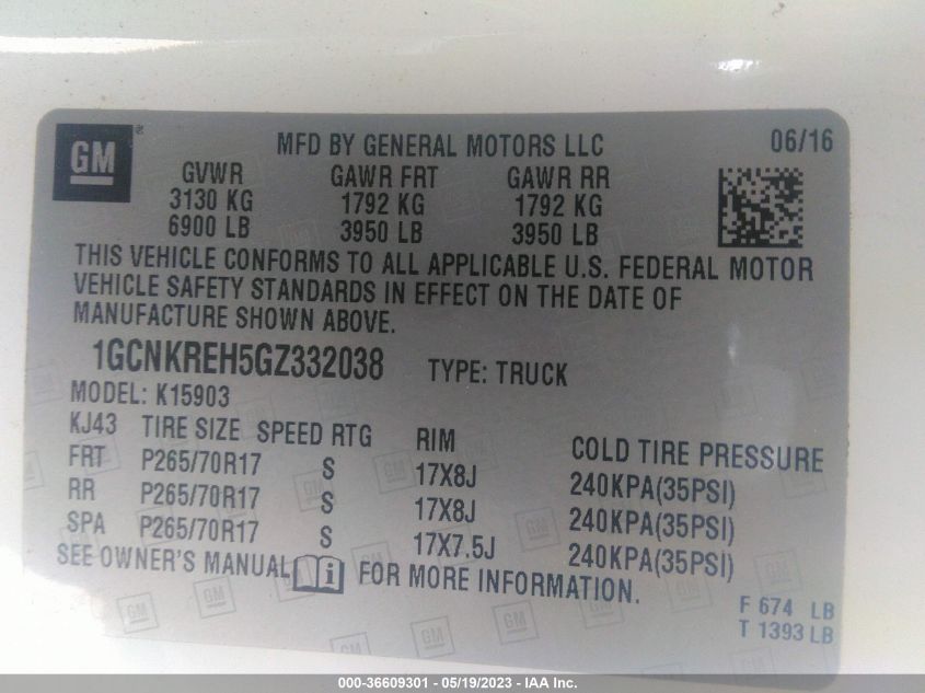 2016 CHEVROLET SILVERADO 1500 LT - 1GCNKREH5GZ332038