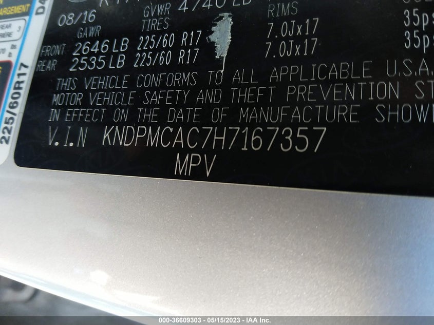 VIN KNDPMCAC7H7167357 2017 KIA SPORTAGE LX