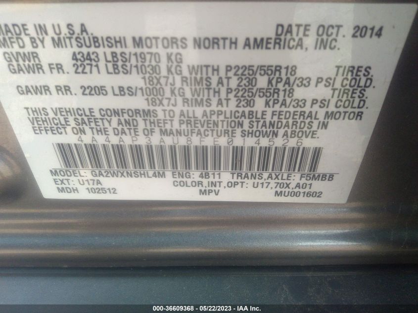 2015 MITSUBISHI OUTLANDER SPORT ES - 4A4AP3AU8FE014526