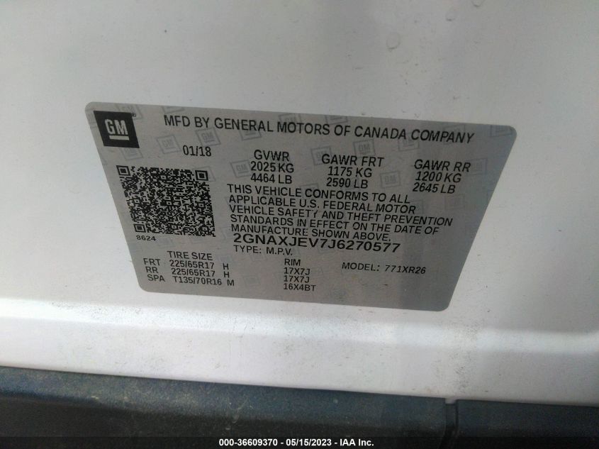 2018 CHEVROLET EQUINOX LT - 2GNAXJEV7J6270577