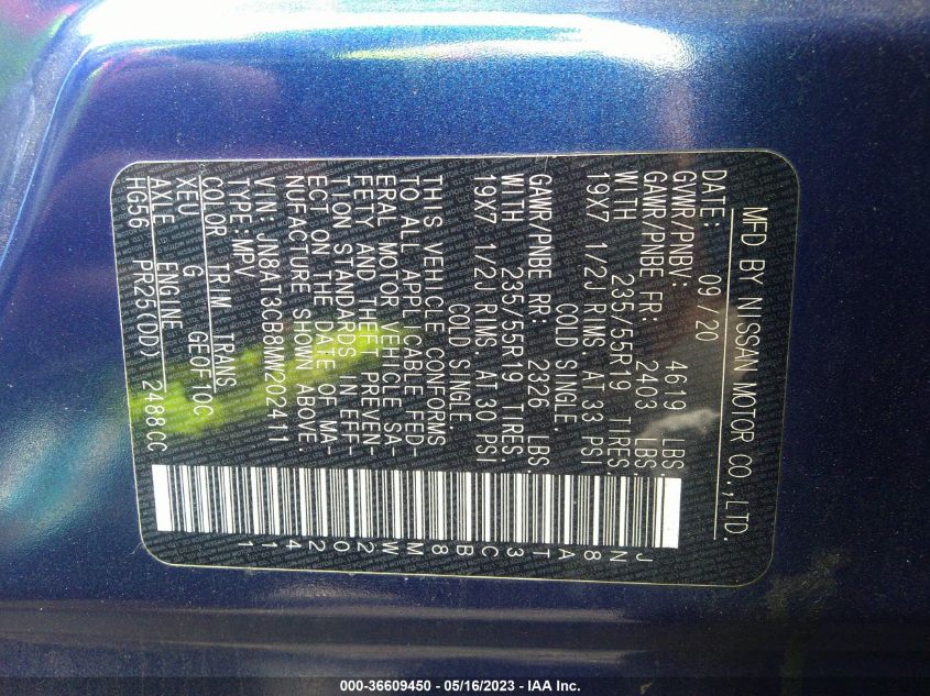2021 NISSAN ROGUE SL - JN8AT3CB8MW202411