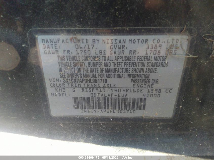 2017 NISSAN VERSA SEDAN S - 3N1CN7AP3HL901710