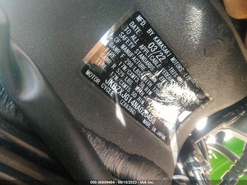 2022 KAWASAKI ZX636 K JKBZXJG14NA020458
