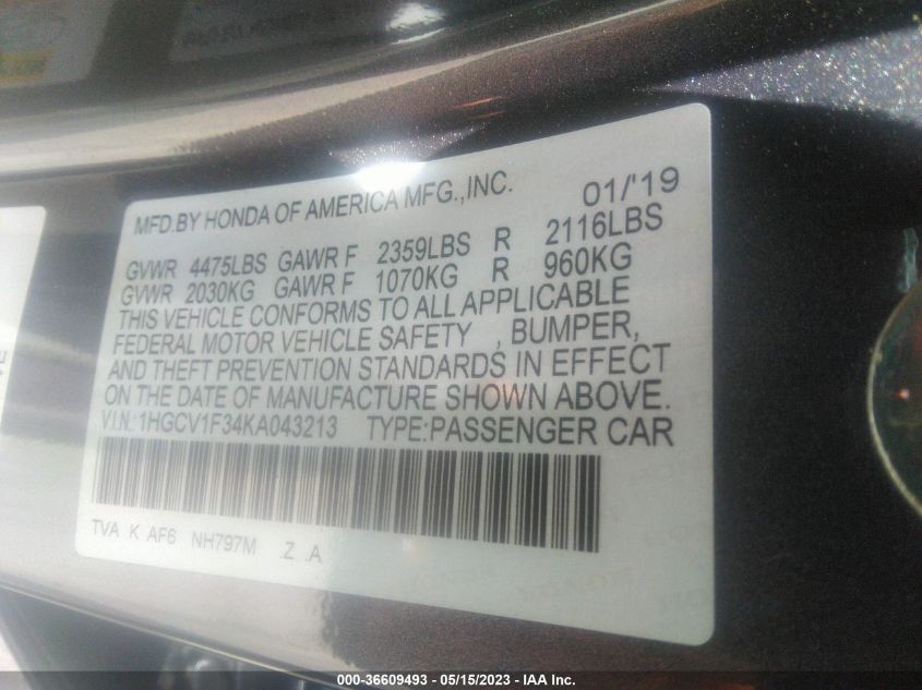 2019 HONDA ACCORD SEDAN SPORT 1.5T - 1HGCV1F34KA043213