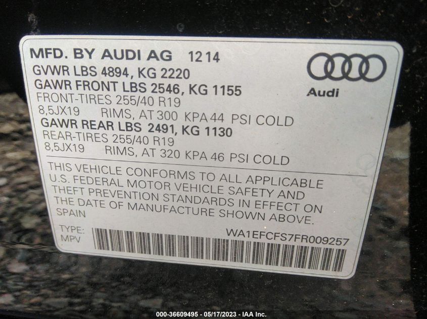 2015 AUDI Q3 2.0T PREMIUM PLUS - WA1EFCFS7FR009257