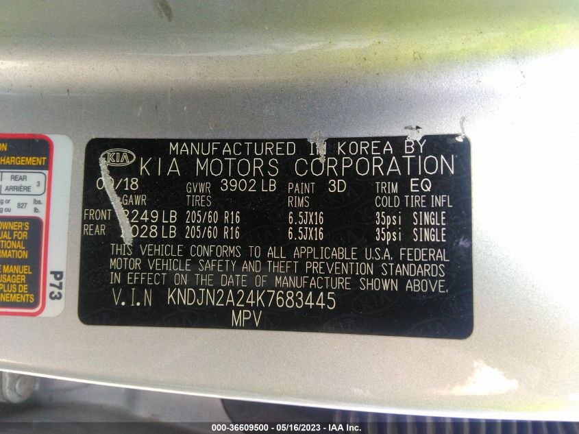 2019 KIA SOUL BASE - KNDJN2A24K7683445