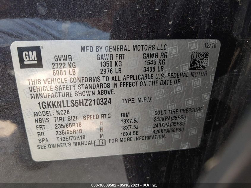 2017 GMC ACADIA SLE - 1GKKNLLS5HZ210324
