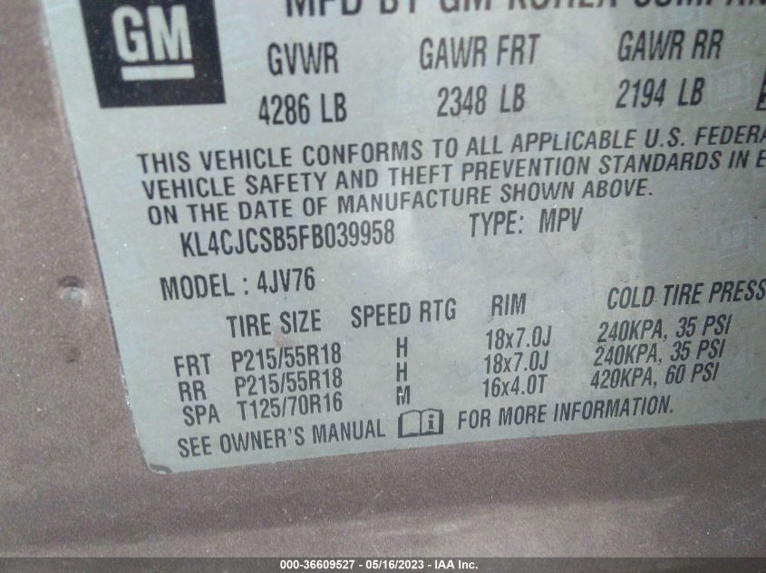 2015 BUICK ENCORE LEATHER - KL4CJCSB5FB039958