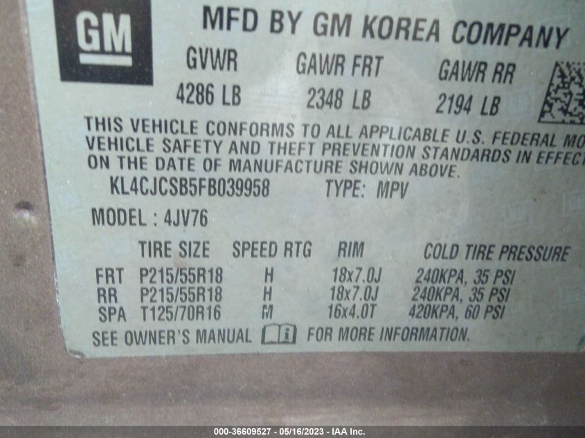 2015 BUICK ENCORE LEATHER - KL4CJCSB5FB039958