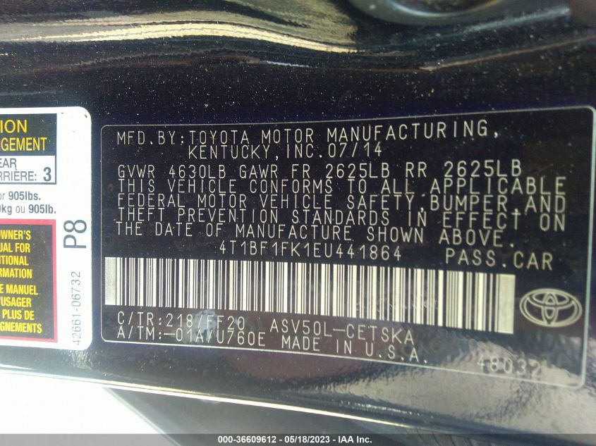 2014 TOYOTA CAMRY L/LE/XLE/SE/SE SPORT - 4T1BF1FK1EU441864