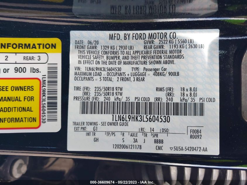 2020 LINCOLN CONTINENTAL LIVERY - 1LN6L9HK3L5604530