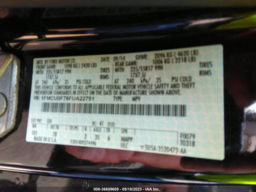 2015 FORD ESCAPE S - 1FMCU0F76FUA22751