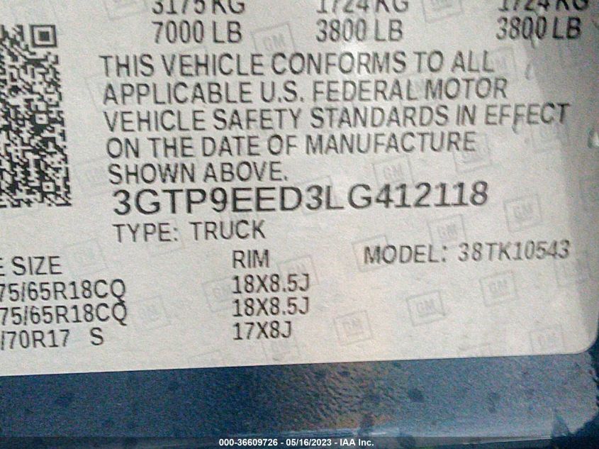 3GTP9EED3LG412118 GMC Sierra 1500 AT4 9