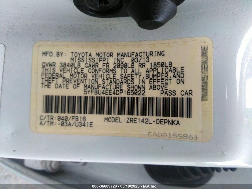 2013 TOYOTA COROLLA L/LE/S - 5YFBU4EE4DP165022