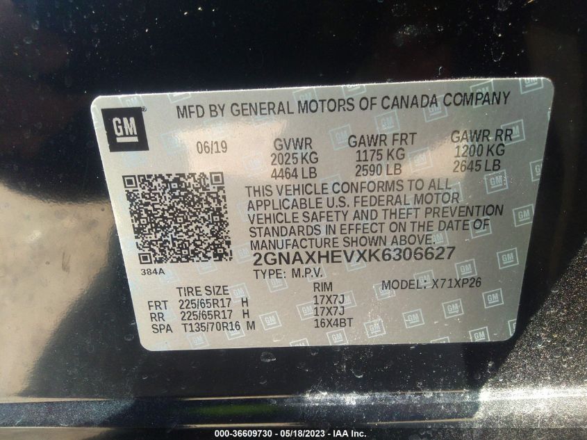 2019 CHEVROLET EQUINOX LS - 2GNAXHEVXK6306627