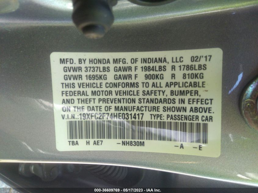 2017 HONDA CIVIC SEDAN EX - 19XFC2F74HE031417