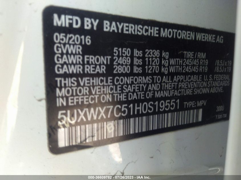 5UXWX7C51H0S19551 2017 BMW X3, photo no. 9