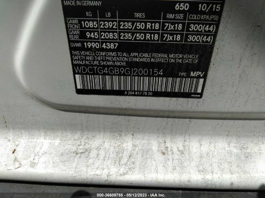 2016 MERCEDES-BENZ GLA GLA 250 - WDCTG4GB9GJ200154
