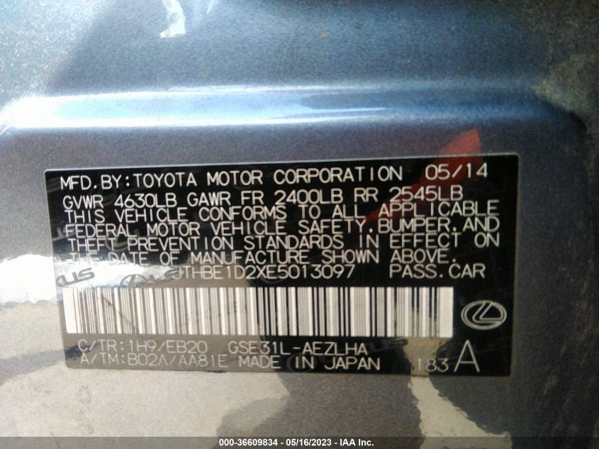 2014 LEXUS IS 350 JTHBE1D2XE5013097