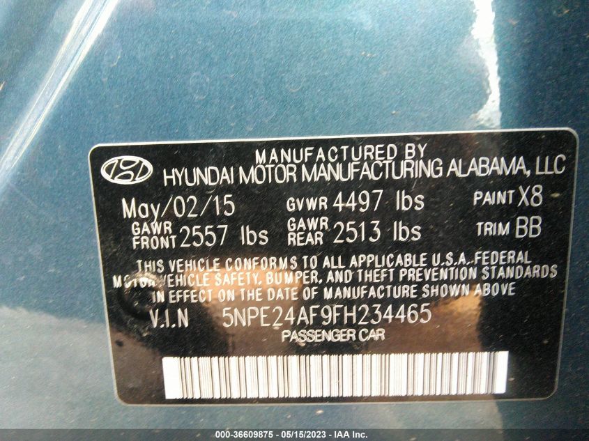 2015 HYUNDAI SONATA 2.4L SE - 5NPE24AF9FH234465